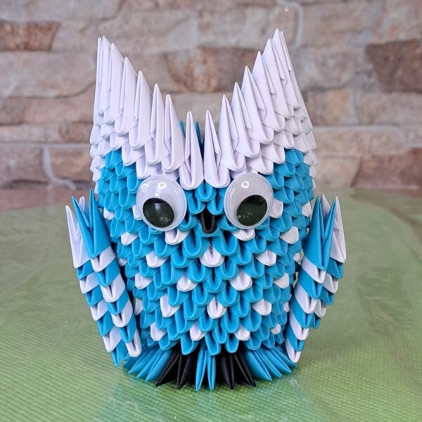 Eule - Stifthalter in den Farben Blau-Weiss