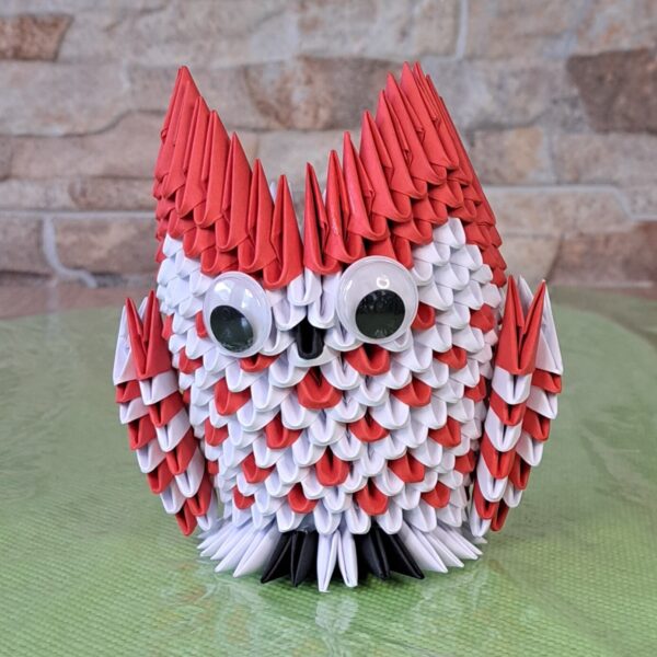 Eule - Stifthalter in den Farben Weiss-Rot