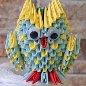 Eule - Klein - in den Farben Blau, Gelb – Bild 1