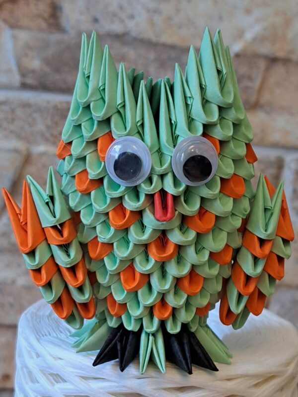 Eule - Klein - in den Farben Grün, Orange