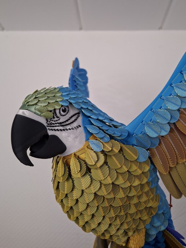 Papagei Blau, Gold stehend - 3d Druck Bastelset